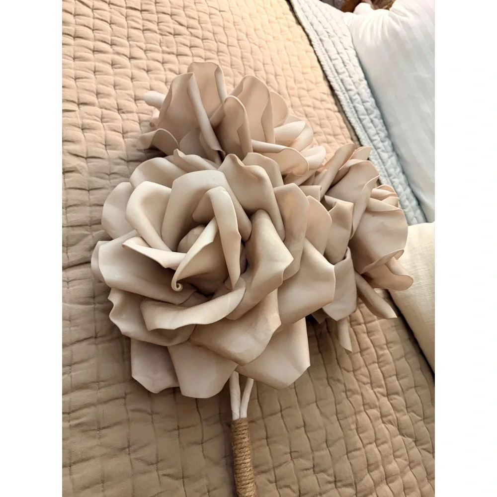 XXL Large Artificial Rose Stem Trio Beige Tan White Boho Floral Decor 36